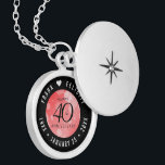 Elegant 40th Ruby Wedding Anniversary Locket Necklace<br><div class="desc">Commemorate the 40th wedding anniversary with this elegant locket! Elegant black serif and sans serif lettering with hexagonal confetti on a ruby red background add a memorable touch for this special occasion and extraordinary milestone. Customise with the happy couple's names. Add even more customisation with a date for the ruby...</div>