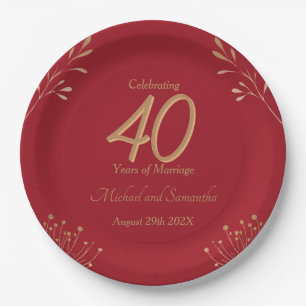 Elegant 40th Ruby Wedding Party Paper Plate