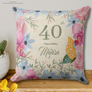 Elegant 40th Rustic watercolor floral  Cushion