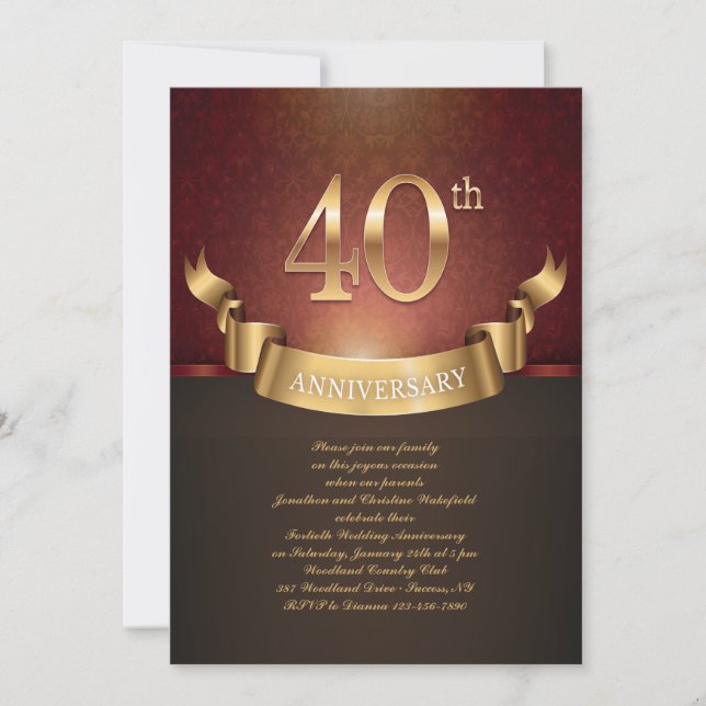Elegant 40th Wedding Anniversary Invitation (Front)