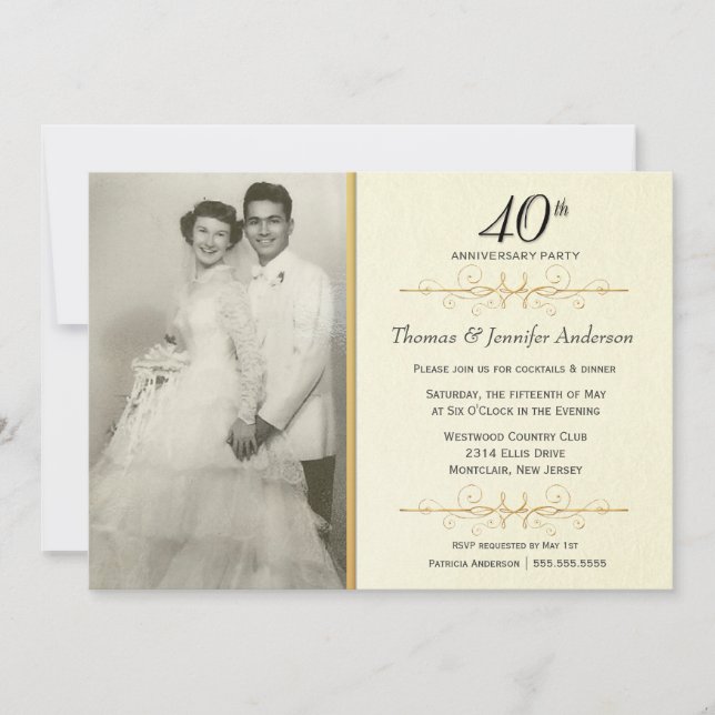 Elegant 40th Wedding Anniversary Party Invitations (Front)