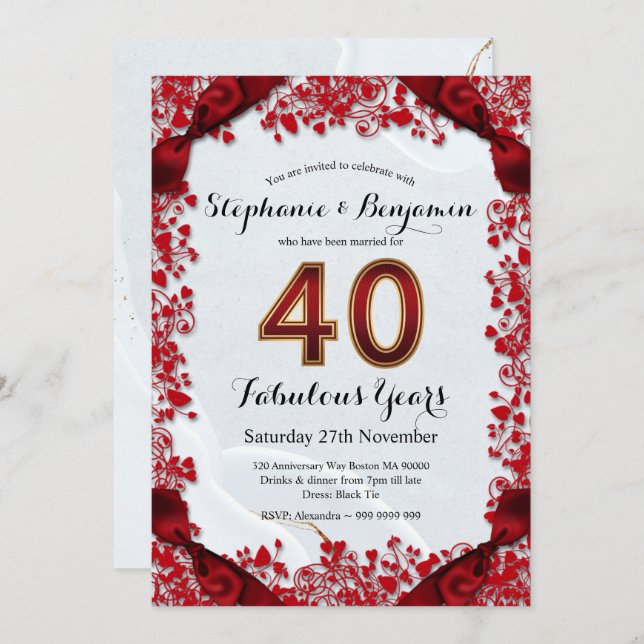 Elegant 40th Wedding Anniversary Ruby Chic Frame Invitation (Front/Back)