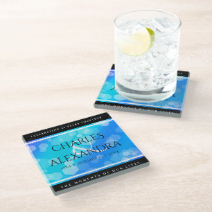 Elegant 41st Blue Topaz Wedding Anniversary Glass Coaster