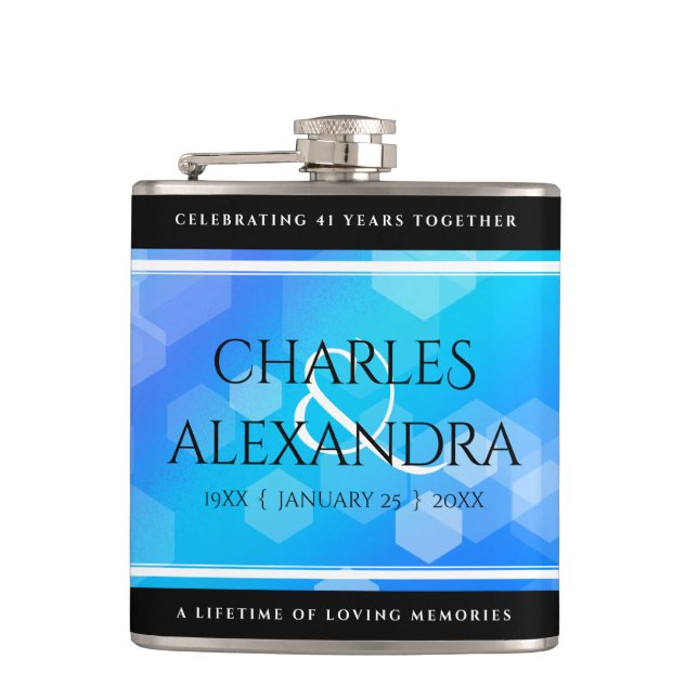 Elegant 41st Blue Topaz Wedding Anniversary Hip Flask (Front)
