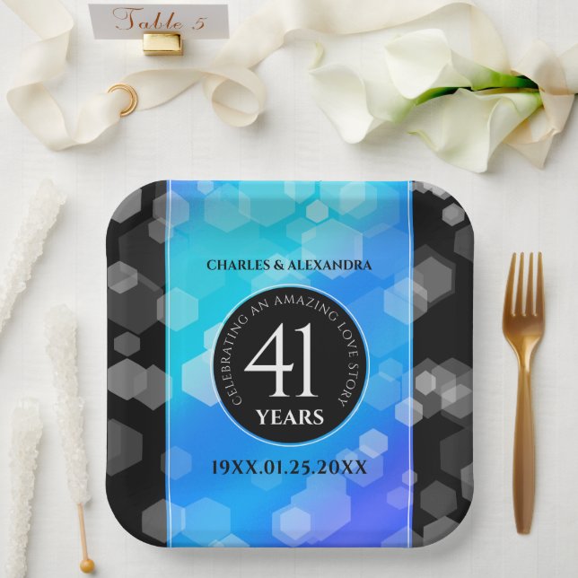 Elegant 41st Blue Topaz Wedding Anniversary Paper Plate (Wedding)