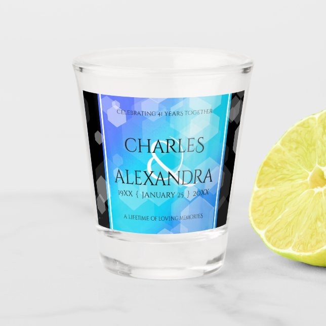 Elegant 41st Blue Topaz Wedding Anniversary Shot Glass (Front)