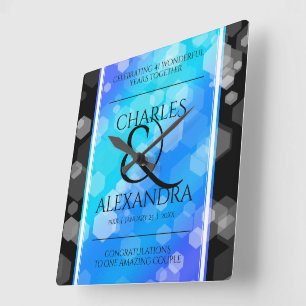 Elegant 41st Blue Topaz Wedding Anniversary Square Wall Clock