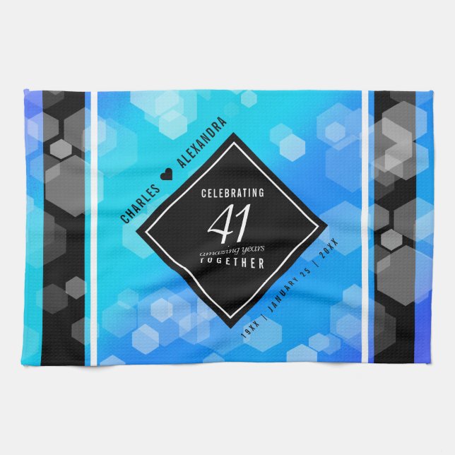 Elegant 41st Blue Topaz Wedding Anniversary Tea Towel (Horizontal)