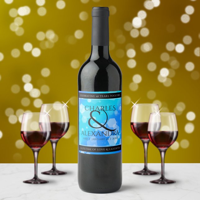 Elegant 41st Blue Topaz Wedding Anniversary Wine Label (Creator Uploaded)