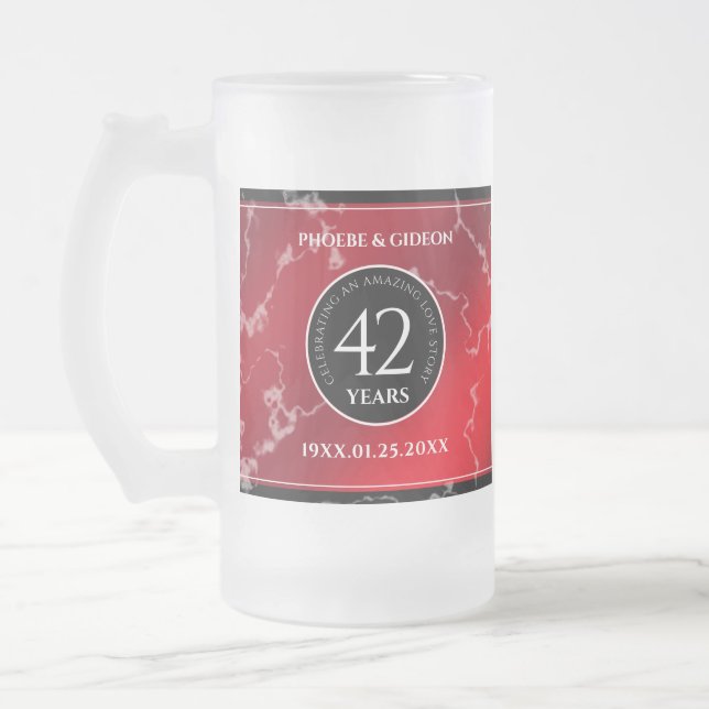 Elegant 42nd Jasper Wedding Anniversary Frosted Glass Beer Mug (Left)