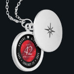 Elegant 42nd Jasper Wedding Anniversary Locket Necklace<br><div class="desc">Celebrate the 42nd wedding anniversary in style with this commemorative locket! Elegant white lettering on a marbled cherry red background add a memorable touch for this special occasion and extraordinary milestone. Customise with the happy couple's names, and add a date for their jasper anniversary. Design © W.H. Sim. See more...</div>