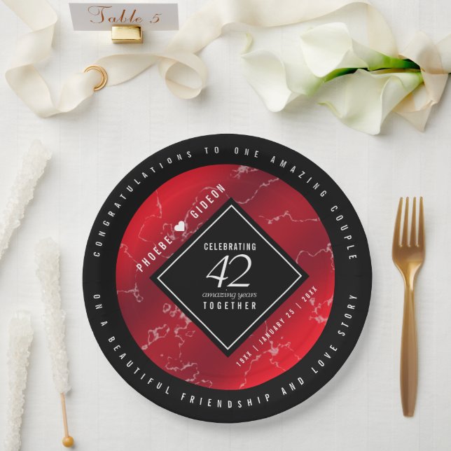 Elegant 42nd Jasper Wedding Anniversary Paper Plate (Wedding)