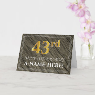 Elegant 43rd Birthday: Faux Wood, Faux Gold Look Card