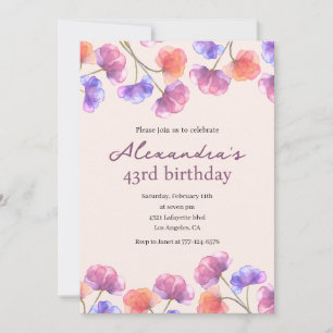 Elegant 43rd birthday invitations Boho Floral Chic