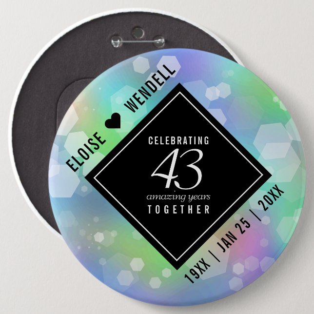 Elegant 43rd Opal Wedding Anniversary Celebration 6 Cm Round Badge (Front & Back)