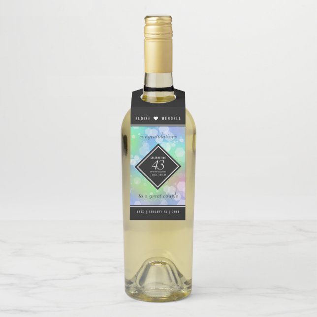 Elegant 43rd Opal Wedding Anniversary Celebration Bottle Tag (On Bottle)