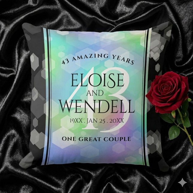 Elegant 43rd Opal Wedding Anniversary Celebration Cushion (Elegant 43rd Opal Wedding Anniversary Square Throw Pillow Cover Photo)