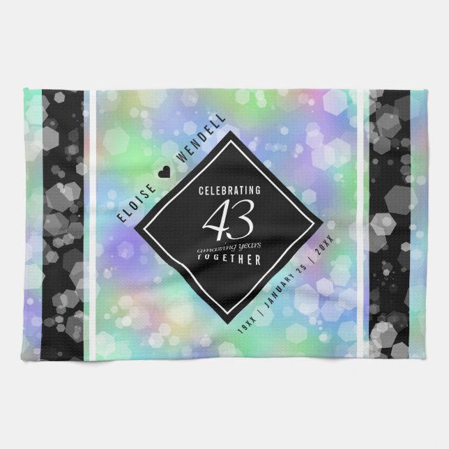 Elegant 43rd Opal Wedding Anniversary Celebration Tea Towel (Horizontal)