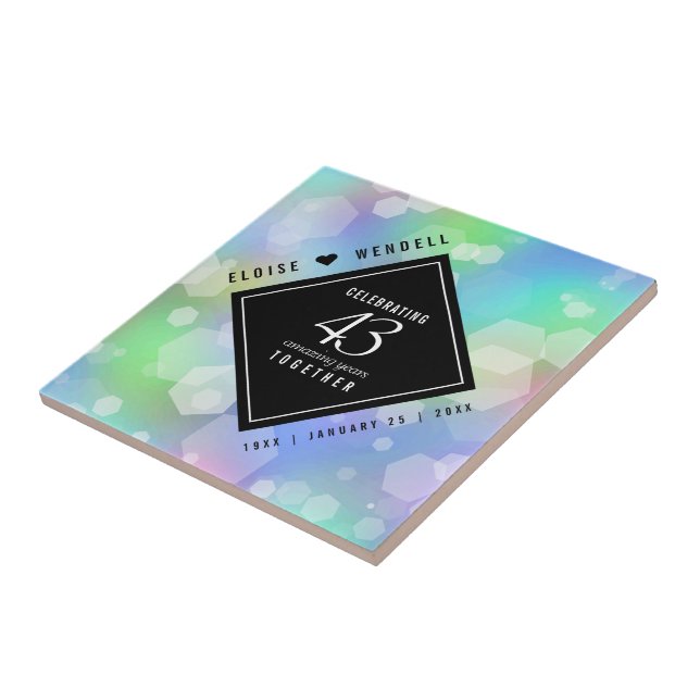 Elegant 43rd Opal Wedding Anniversary Celebration Tile (Side)