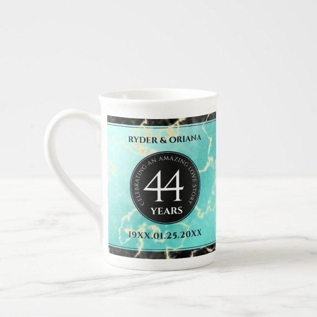 Elegant 44th Turquoise Wedding Anniversary Bone China Mug (Left)