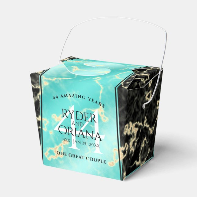 Elegant 44th Turquoise Wedding Anniversary Favour Box (Front Side)