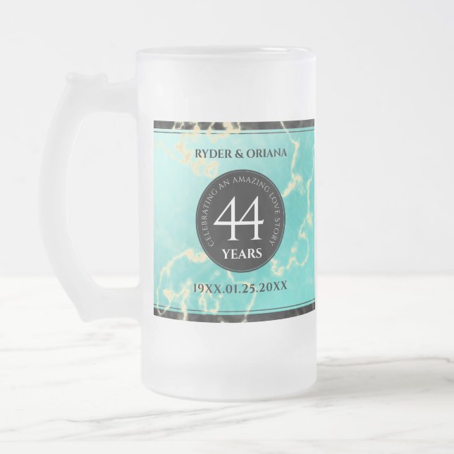 Elegant 44th Turquoise Wedding Anniversary Frosted Glass Beer Mug (Left)