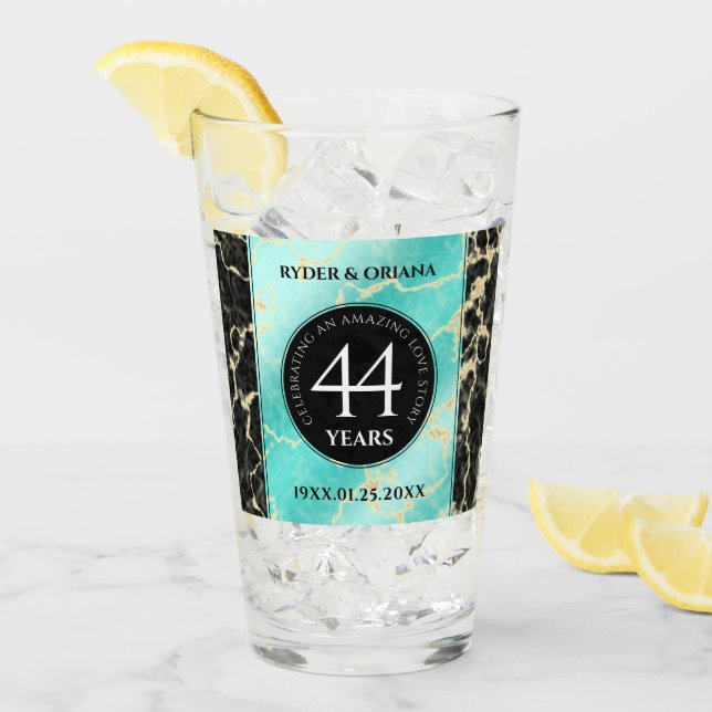 Elegant 44th Turquoise Wedding Anniversary Glass (Front Ice)