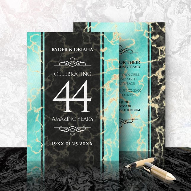 Elegant 44th Turquoise Wedding Anniversary Invitation (Creator Uploaded)
