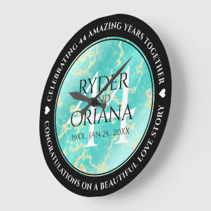 Elegant 44th Turquoise Wedding Anniversary Large Clock