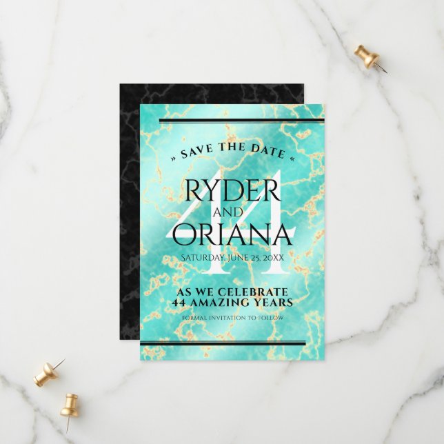 Elegant 44th Turquoise Wedding Anniversary Save The Date (Front/Back In Situ)