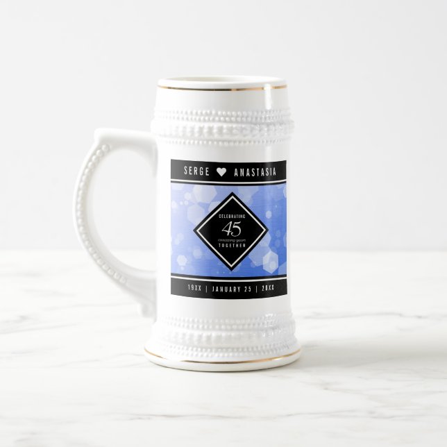 Elegant 45th Sapphire Wedding Anniversary Beer Stein (Left)