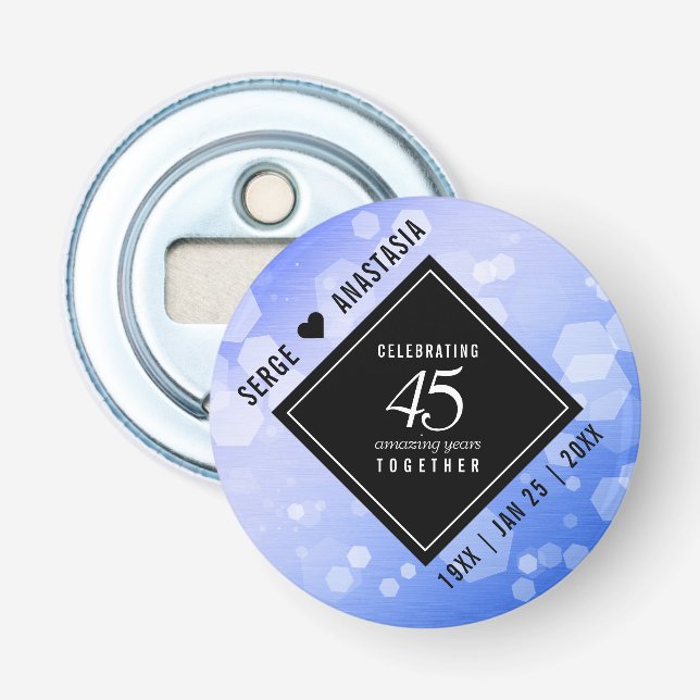 Elegant 45th Sapphire Wedding Anniversary Bottle Opener (Front)