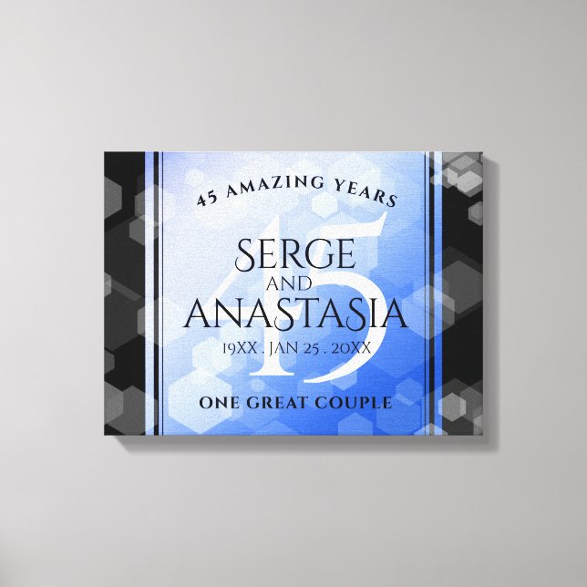 Elegant 45th Sapphire Wedding Anniversary Canvas Print (Front)