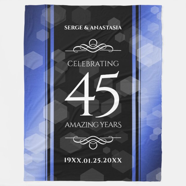 Elegant 45th Sapphire Wedding Anniversary Fleece Blanket (Front)
