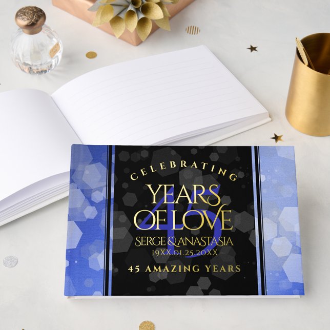 Elegant 45th Sapphire Wedding Anniversary Guest Book (Elegant 45th Sapphire Wedding Anniversary Foil Guest Book Cover Photo)