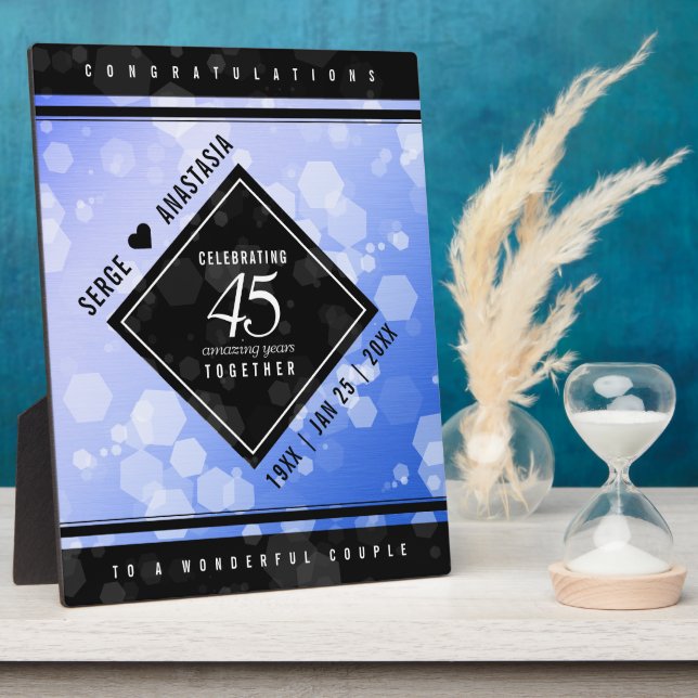 Elegant 45th Sapphire Wedding Anniversary Plaque (Side)