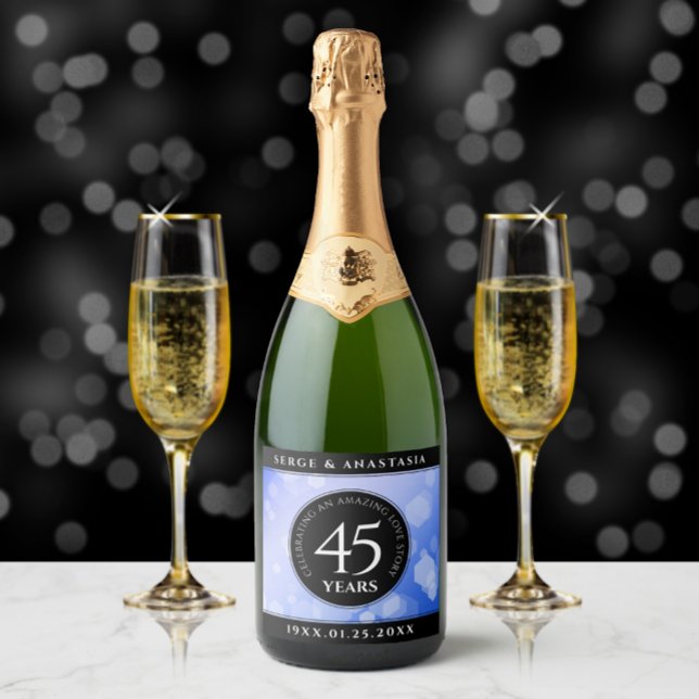 Elegant 45th Sapphire Wedding Anniversary Sparkling Wine Label (Creator Uploaded)