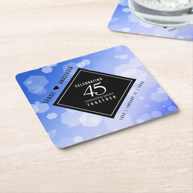 Elegant 45th Sapphire Wedding Anniversary Square Paper Coaster (Angled)
