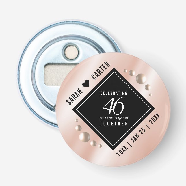 Elegant 46th Pearl Wedding Anniversary Celebration Bottle Opener (Front)