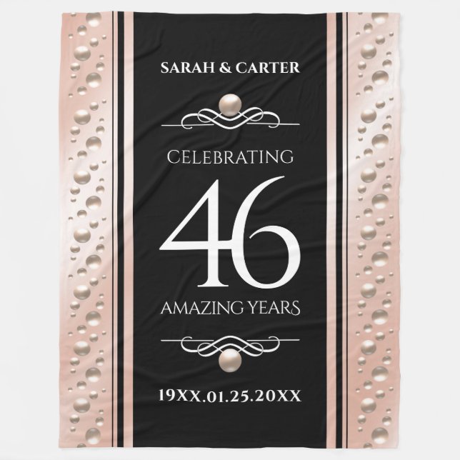 Elegant 46th Pearl Wedding Anniversary Celebration Fleece Blanket (Front)