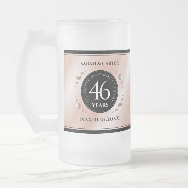 Elegant 46th Pearl Wedding Anniversary Celebration Frosted Glass Beer Mug (Left)