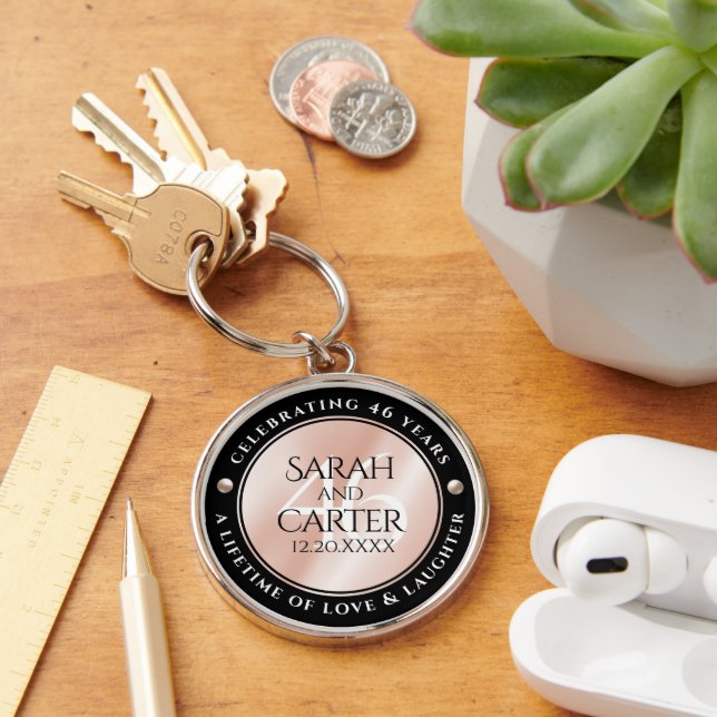 Elegant 46th Pearl Wedding Anniversary Celebration Key Ring (Desk)