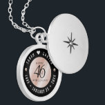 Elegant 46th Pearl Wedding Anniversary Celebration Locket Necklace<br><div class="desc">Commemorate the 46th wedding anniversary with this elegant locket! Elegant black and white lettering with pearls on a pearlescent background add a memorable touch for this special occasion and extraordinary milestone. Customise with the happy couple's names, and dates for their pearl anniversary. Design © W.H. Sim, All Rights Reserved. See...</div>