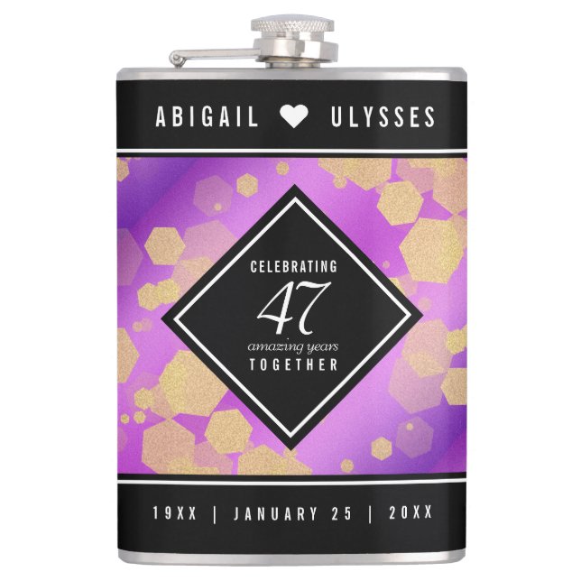 Elegant 47th Amethyst Wedding Anniversary Hip Flask (Front)