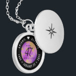 Elegant 47th Amethyst Wedding Anniversary Locket Necklace<br><div class="desc">Celebrate the 47th wedding anniversary with this elegant locket! Elegant black and white lettering with gold-dusted hexagonal confetti on an amethyst purple background add a memorable touch for this special occasion and extraordinary milestone. Customise with the happy couple's names, and add dates for their amethyst anniversary. Design © W.H. Sim,...</div>