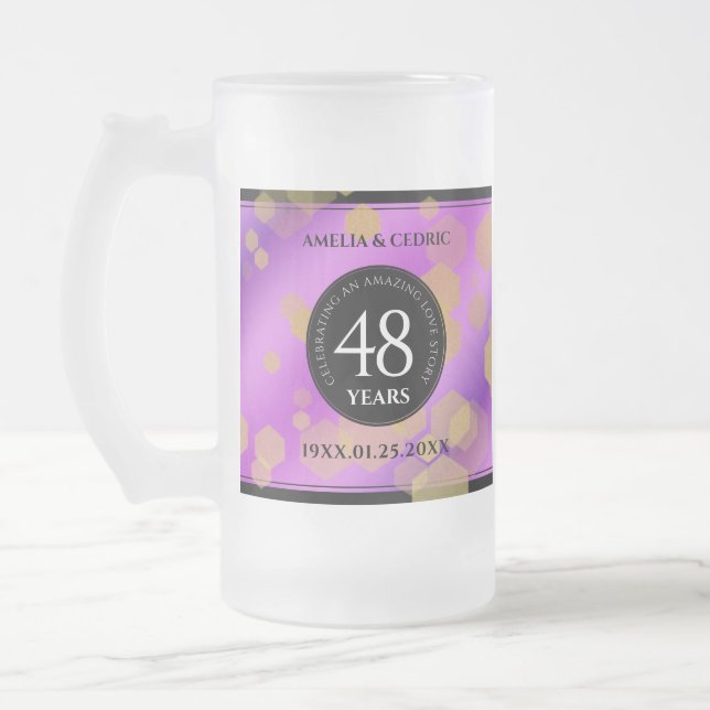 Elegant 48th Amethyst Wedding Anniversary Frosted Glass Beer Mug (Left)