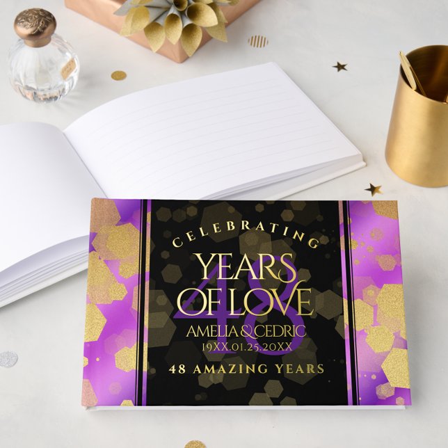 Elegant 48th Amethyst Wedding Anniversary Guest Book (Elegant 48th Amethyst Wedding Anniversary Foil Guest Book Cover Photo)