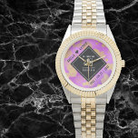 Elegant 48th Amethyst Wedding Anniversary Watch<br><div class="desc">Celebrate the 48th amethyst wedding anniversary and a love that stands the test of time with this stylish watch! Elegant black and white lettering with gold-dusted hexagonal confetti on an amethyst purple background add a memorable touch for this special occasion and extraordinary milestone. Personalise with the couple's names and dates...</div>
