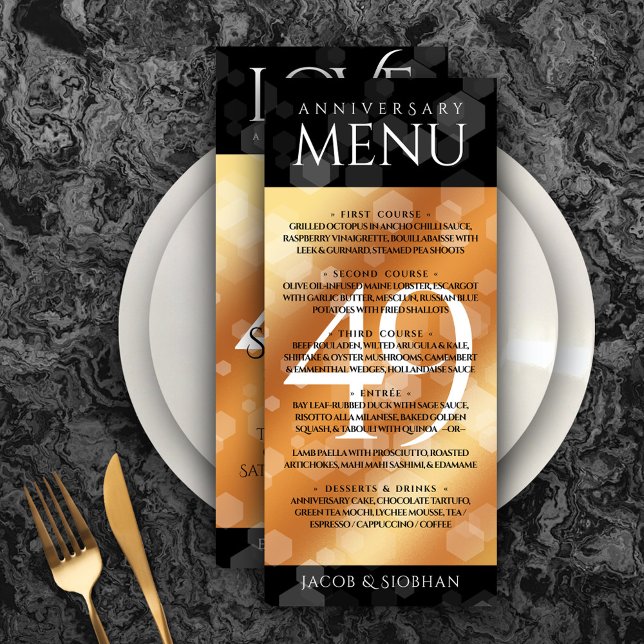 Elegant 49th Copper Wedding Anniversary Menu (Elegant 49th Copper Wedding Anniversary Menu Rack Card Cover Photo.)
