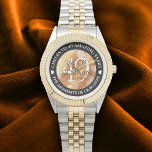 Elegant 49th Copper Wedding Anniversary Watch<br><div class="desc">Celebrate the 49th copper wedding anniversary with this commemorative watch! Elegant lettering with hexagonal confetti on a faux copper foil background add a memorable touch for this special occasion and extraordinary milestone. Customise with couple's names,  dates of marriage,  and congratulatory messages.

Design © W.H. Sim. See more at zazzle.com/expressionsoccasions</div>
